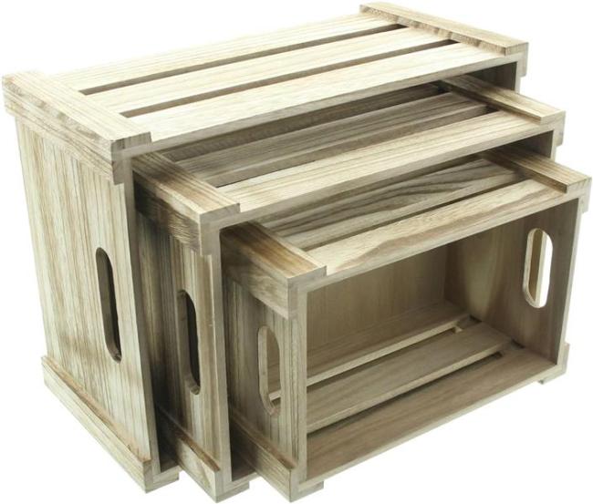 3x Holzkiste "Basic", Aufbewahrungskiste, Holzbox mit Griffen, Aufbewahrungsbox, Ordnungsbox