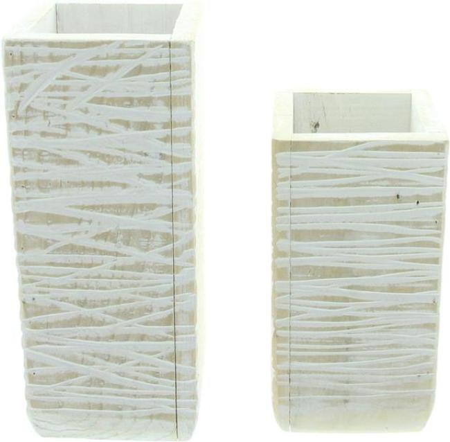Preview: 2x Dekovase "White Shabby" aus recyceltem Holz, 23 + 30 cm hoch, Vase für Trockenblumen, Blumenvase, Vasenset