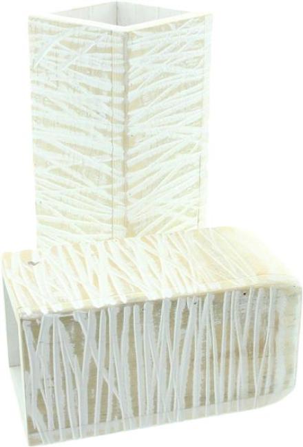 Preview: 2x Dekovase "White Shabby" aus recyceltem Holz, 23 + 30 cm hoch, Vase für Trockenblumen, Blumenvase, Vasenset