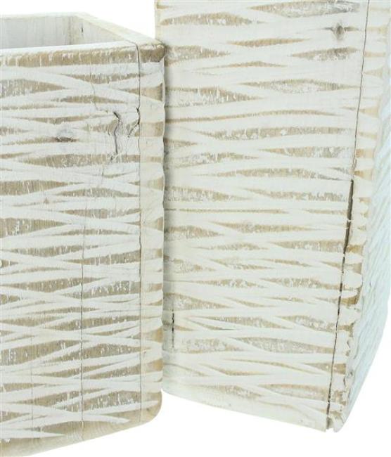 2x Dekovase "White Shabby" aus recyceltem Holz, 23 + 30 cm hoch, Vase für Trockenblumen, Blumenvase, Vasenset