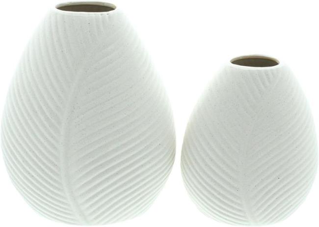 Preview: 2x Blumenvase "Blattstruktur" aus Porzellan, beige, Vase, Dekovase, Vasenset