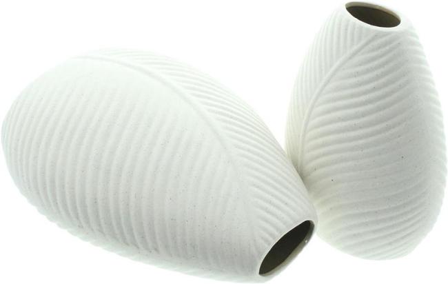 Preview: 2x Blumenvase "Blattstruktur" aus Porzellan, beige, Vase, Dekovase, Vasenset