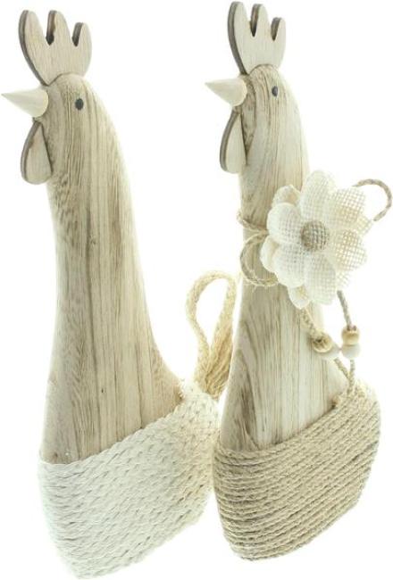 Preview: 2x Dekofigur "Holzhuhn" Osterdeko aus Holz, 2 Hühner 28 cm hoch, Dekohuhn