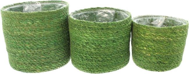 Preview: 3x Pflanzkorb "Green" aus Seegras, grün, Blumentopf, Pflanzkübel, Pflanztopf für Drinnen & Draußen, Blumenkübel