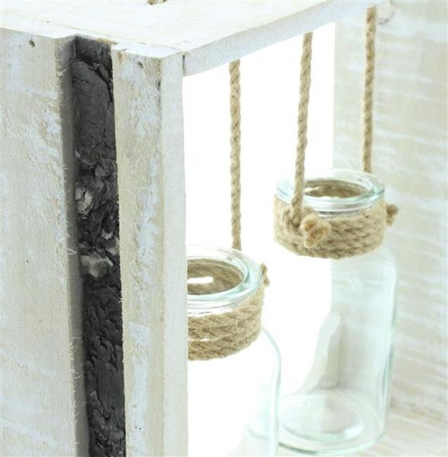 Holzrahmen "Väschen" mit 2 Glasvasen, Vasenhalter aus Holz mit Blumenvase in Flaschenform, Vase, Vasenset