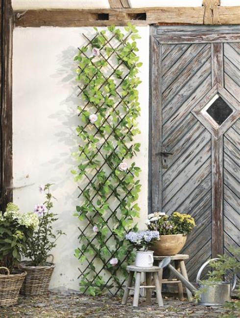 Preview: Dekozaun "Rose" aus Weide, variabel, 50x170 cm, Weidenzaun, Rankgitter, Pflanzengitter, Scherenspalier ausziehbar