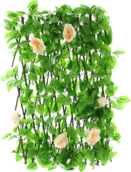 Preview: Dekozaun "Rose" aus Weide, variabel, 50x170 cm, Weidenzaun, Rankgitter, Pflanzengitter, Scherenspalier ausziehbar