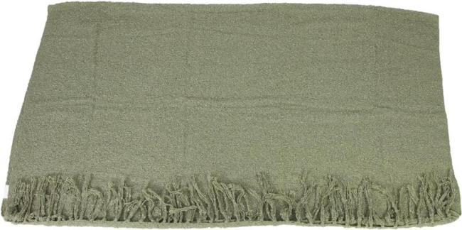 Preview: Kuscheldecke "Olivgrün" in Weboptik, 152x127 cm, Sofadecke mit Fransen, Couchdecke