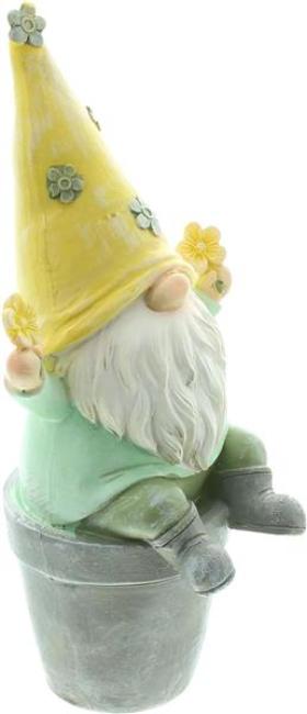 Dekofigur Wichtel "Blümchen" aus Polyresin, gelb / grün, Frühlingsdeko, Gartenzwerg, Gartendeko für Draußen