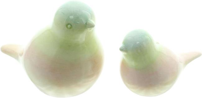 Preview: 2x Dekofigur Vogel "Pastell" aus Porzellan, glänzend, 9 + 12 cm hoch, Osterdeko, Frühlingsdeko, Figurenset
