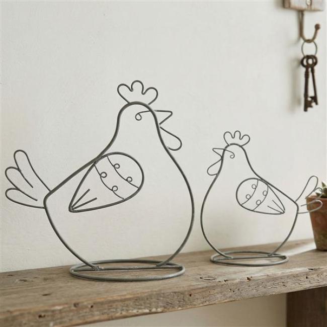 Preview: 2x Dekofigur "Huhn" aus Metall, grau, 14 + 18 cm hoch, Osterdeko, Tischdeko, Dekohuhn