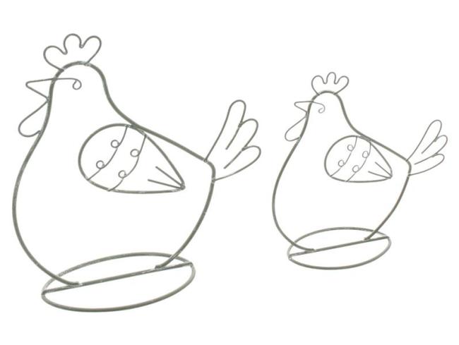 2x Dekofigur "Huhn" aus Metall, grau, 14 + 18 cm hoch, Osterdeko, Tischdeko, Dekohuhn