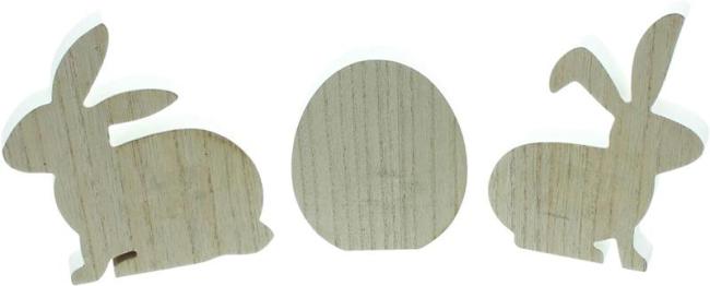3er Set Osterdeko "Hasen & Ei" aus MDF mit Wiesen-Motiv, Dekofigur Osterhase + Osterei, Tischdeko