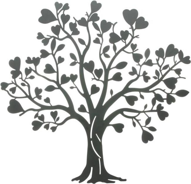 Preview: Wandbild "Herzbaum" aus Metall, mattschwarz, 50x48 cm, Wandtattoo, Wandschmuck, Wanddeko