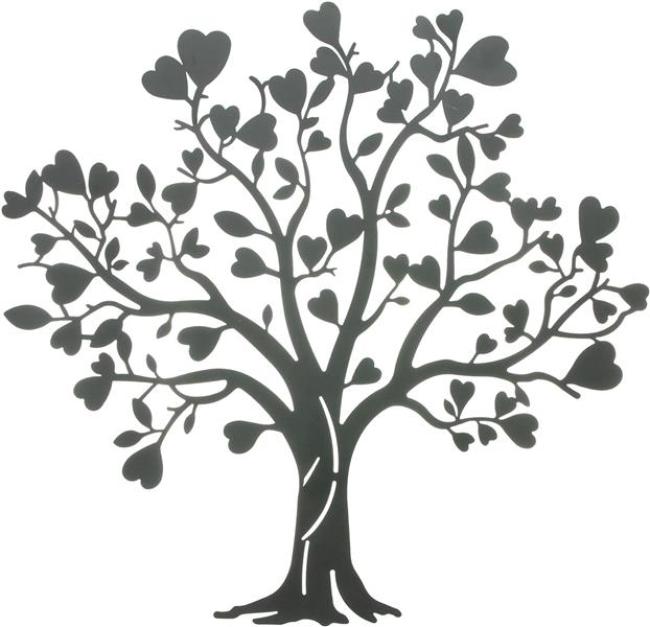 Preview: Wandbild "Herzbaum" aus Metall, mattschwarz, 50x48 cm, Wandtattoo, Wandschmuck, Wanddeko