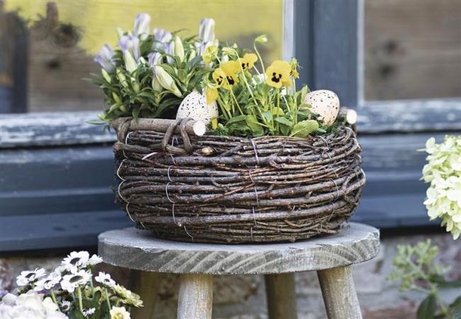 Preview: Pflanzkorb "Birkenreisig" groß Ø 30 cm, Pflanzschale, Blumentopf, Pflanztopf, Pflanzgefäß