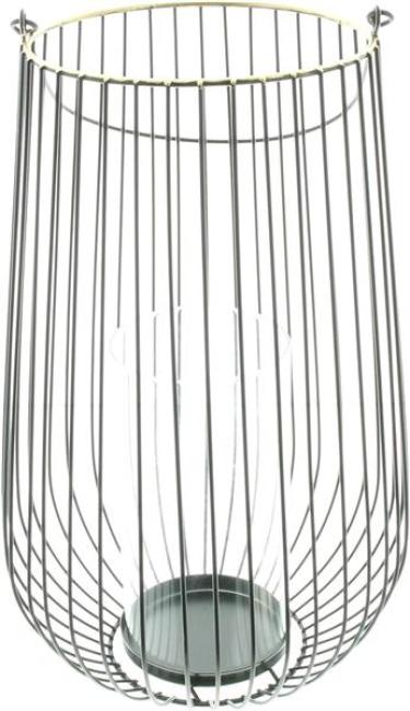 Preview: Windlicht "Retro" groß aus Metall, schwarz / gold, 34 cm hoch, Hängelaterne mit Windlichtglas, Kerzenhalter