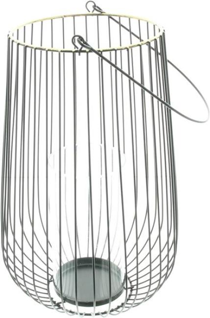 Preview: Windlicht "Retro" groß aus Metall, schwarz / gold, 34 cm hoch, Hängelaterne mit Windlichtglas, Kerzenhalter