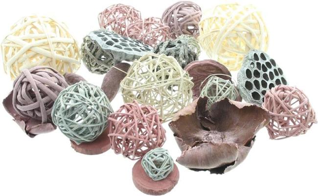 Preview: Dekoset "Colorful Nature" aus Rattan Kugeln und Fruchthülsen, gefärbt, Ø 4-10 cm, Kugelset, Naturdeko, Tischdeko, Vasenfüller