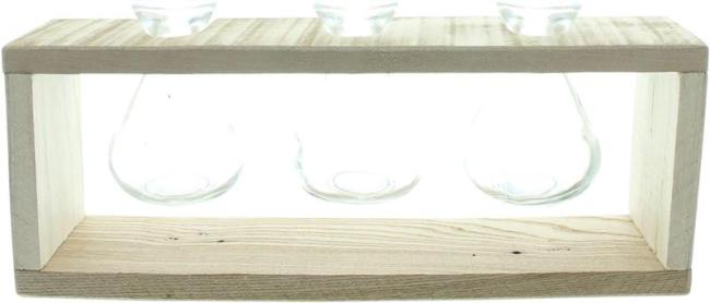 Preview: Vasenhalter "Wood" aus recyceltem Holz mit 3 Glasvasen, Tischdeko, Vasenständer mit kleinen Blumenvasen