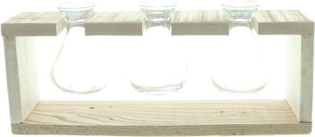 Vasenhalter "Wood" aus recyceltem Holz mit 3 Glasvasen, Tischdeko, Vasenständer mit kleinen Blumenvasen