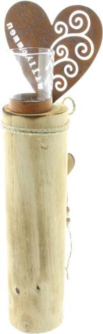 Windlichtsäule "Herz" aus Holz & Metall mit Echt Rost, 44 cm hoch, Holzsäule, Dekosäule mit Kerzenglas, Bodenwindlicht, Kerzensäule