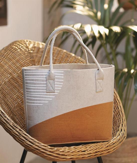 Tasche "Beige" aus Filz, bedruckt, große Einkaufstasche, Filztasche, Shopper, Tragetasche