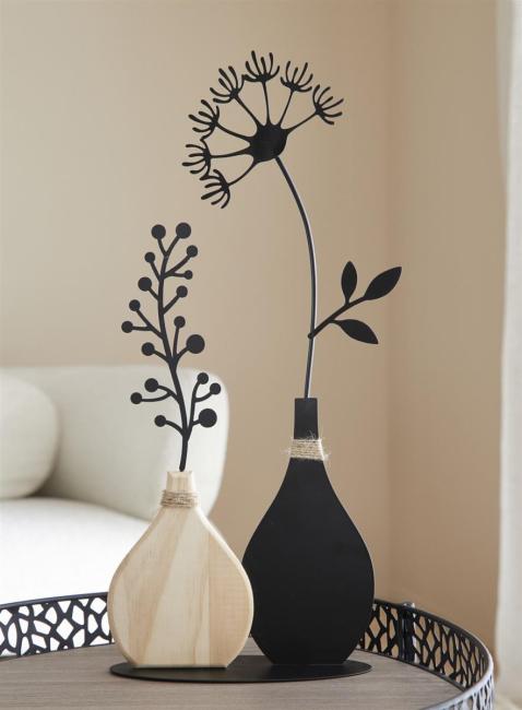 Dekoobjekt "Vasen" aus Metall, schwarz & Holz, 49 cm hoch, Tischdeko, Metalldeko, Dekofigur