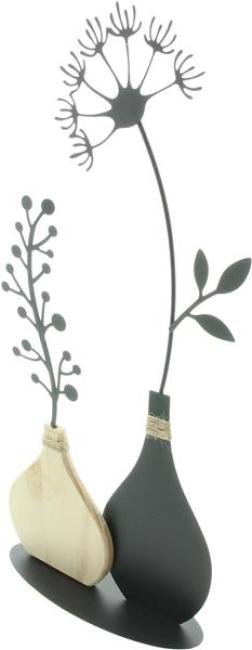 Preview: Dekoobjekt "Vasen" aus Metall, schwarz & Holz, 49 cm hoch, Tischdeko, Metalldeko, Dekofigur