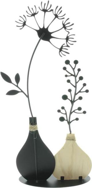 Dekoobjekt "Vasen" aus Metall, schwarz & Holz, 49 cm hoch, Tischdeko, Metalldeko, Dekofigur
