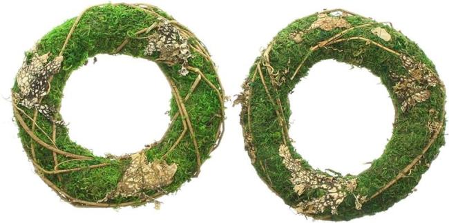 Preview: 2x Mooskranz "Petit" aus Naturmoss mit Zweigen & Rinde, Kranz Ø 20 cm, Tischkranz, Naturkranz, Dekokranz