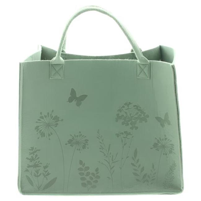 Preview: Tasche "Blumenwiese" aus Filz in grün, große Einkaufstasche, Filztasche, Shopper, Tragetasche