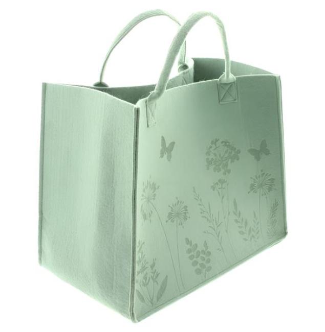 Preview: Tasche "Blumenwiese" aus Filz in grün, große Einkaufstasche, Filztasche, Shopper, Tragetasche
