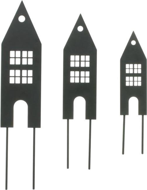 Preview: 3x Stecker "Haus" aus Metall, schwarz, 20 25 30 cm hoch, Dekostecker, Blumenstecker, Pflanzenstecker