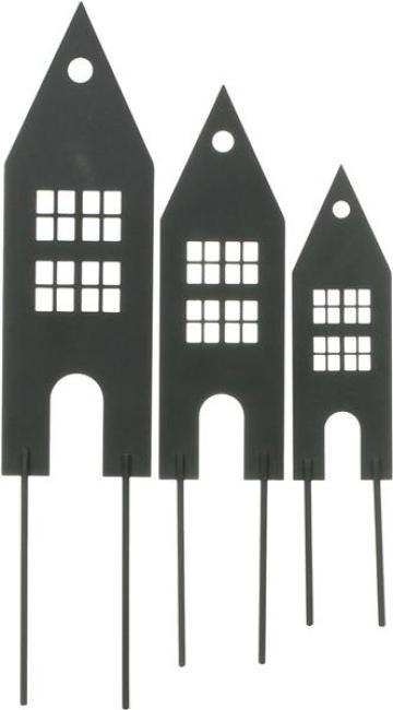 Preview: 3x Stecker "Haus" aus Metall, schwarz, 20 25 30 cm hoch, Dekostecker, Blumenstecker, Pflanzenstecker