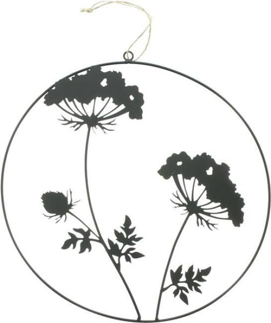 Preview: Dekohänger "Blumen" aus Metall, matt schwarz, Ø 35 cm, Wanddeko, Wandbild, Türdeko, Fensterdeko