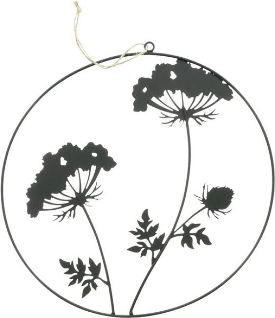 Preview: Dekohänger "Blumen" aus Metall, matt schwarz, Ø 35 cm, Wanddeko, Wandbild, Türdeko, Fensterdeko