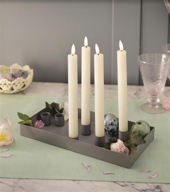 Preview: Kerzentablett "Grey" aus Metall + 6 magnetische Kerzenhalter für Stabkerzen & Tafelkerzen, Kerzenboard, Lichterboard