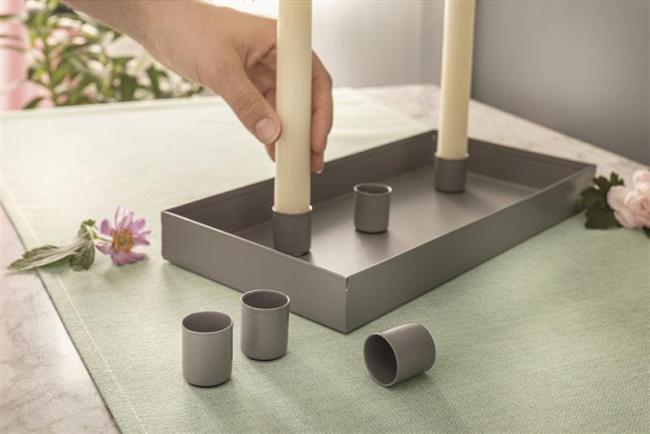 Preview: Kerzentablett "Grey" aus Metall + 6 magnetische Kerzenhalter für Stabkerzen & Tafelkerzen, Kerzenboard, Lichterboard