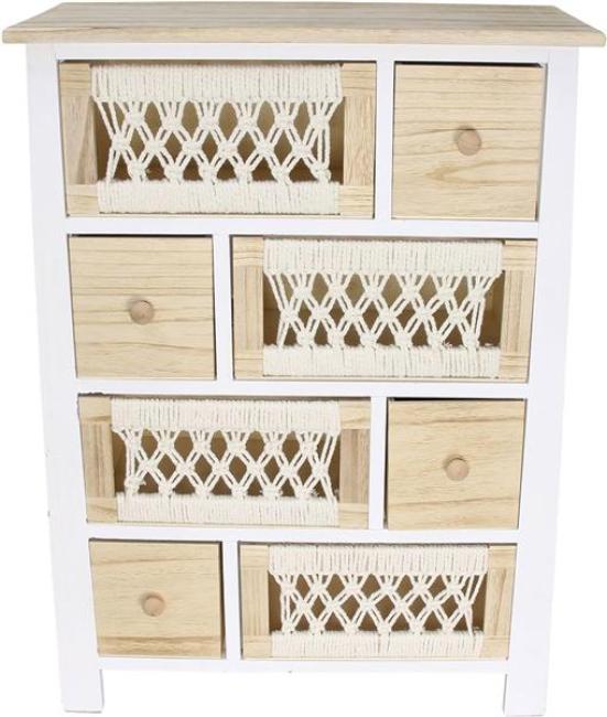 Preview: Kommode "Makramee" aus Holz & Textil, 56 x 77 cm, 8 Schubladen, Schubladenkommode Boho Chic