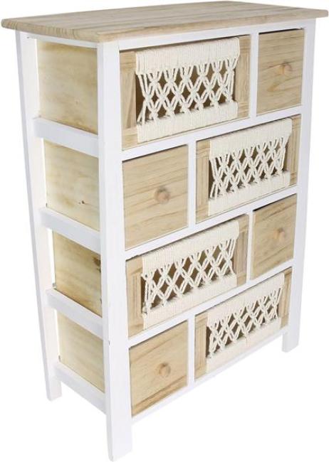 Preview: Kommode "Makramee" aus Holz & Textil, 56 x 77 cm, 8 Schubladen, Schubladenkommode Boho Chic