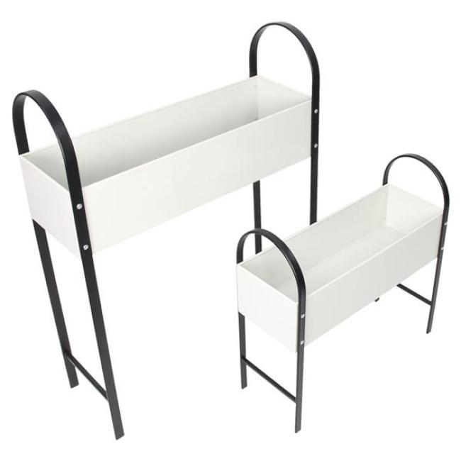 2x Pflanzer "Retro" aus Metall, creme weiß / schwarz, Pflanzkasten, Blumenkasten, Pflanzbank