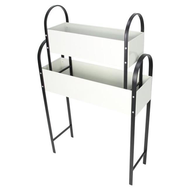 2x Pflanzer "Retro" aus Metall, creme weiß / schwarz, Pflanzkasten, Blumenkasten, Pflanzbank