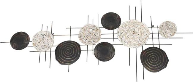 Preview: Wanddeko "Kreise" aus Metall & Seegras, 112x51 cm, Wandbild, Wandschmuck