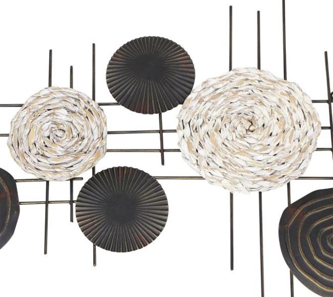 Preview: Wanddeko "Kreise" aus Metall & Seegras, 112x51 cm, Wandbild, Wandschmuck