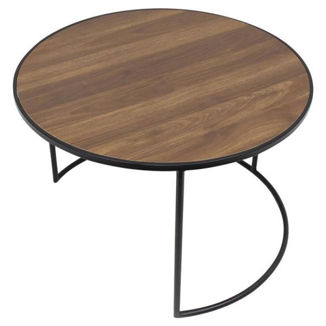Beistelltisch "Modern" rund Ø 57 cm, Tischplatte furniert in Holz Optik, Gestell aus Metall, schwarz, Couchtisch, Sofatisch