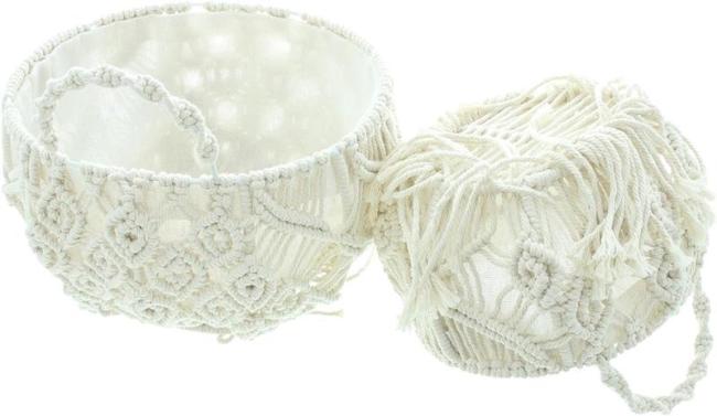 2x Wandkorb "Makramee" aus Baumwolle & Canvas, beige, Wandpflanzer, Hängekorb im Boho Chic, Flechtkorb, Aufbewahrungskorb