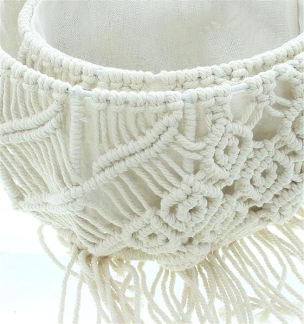 2x Wandkorb "Makramee" aus Baumwolle & Canvas, beige, Wandpflanzer, Hängekorb im Boho Chic, Flechtkorb, Aufbewahrungskorb