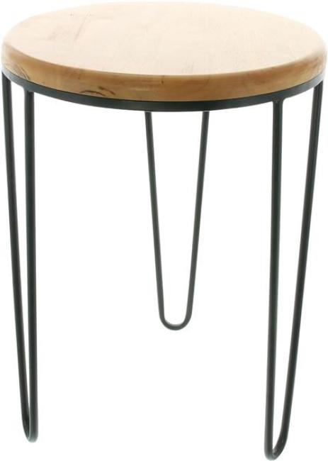 Preview: Beistelltisch "Retro" aus Metall, schwarz & Tischplatte aus Holz, Ø 33x46 cm, Wohnzimmertisch, Pflanzentisch, Blumentisch