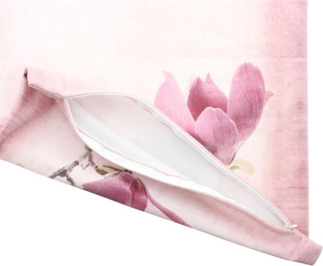 Preview: Kissenhülle "Tulpenmagnolie" in Samt Optik, rosa, 45x45 cm, Kissenbezug, Zierkissenbezug mit eingearbeitetem Reißverschluss